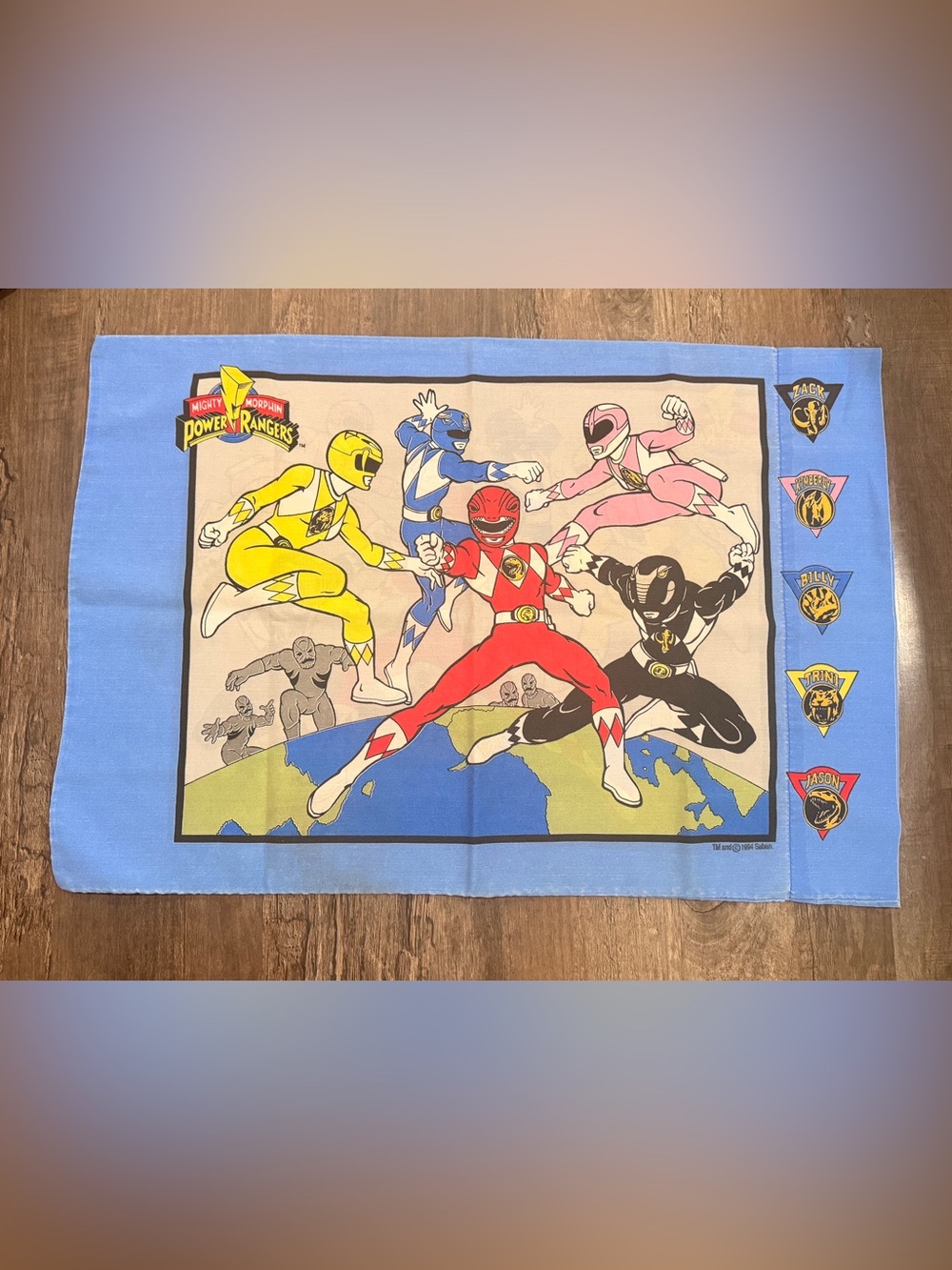 Vintage Power Ranger Classic Team Pillow Case Red, Blue, Yellow, Pink, Black